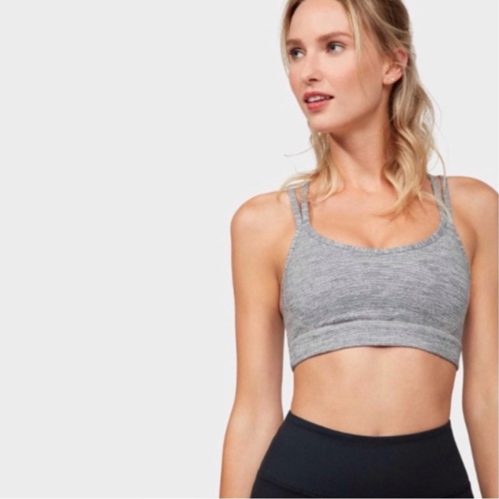 Manduka Cross Straps Sports Bra Woman’s Size Large Grey Space Dye Light Padding